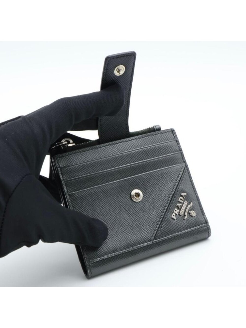 Prada Metal Logo Bifold Wallet Metallic Gray Black - Picture 2 of 10